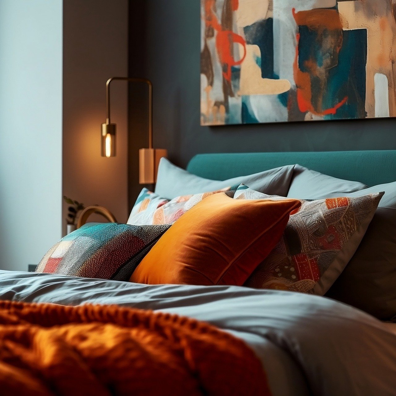 Dimbaar avondlicht op een sofa met kussens en een schemerlamp